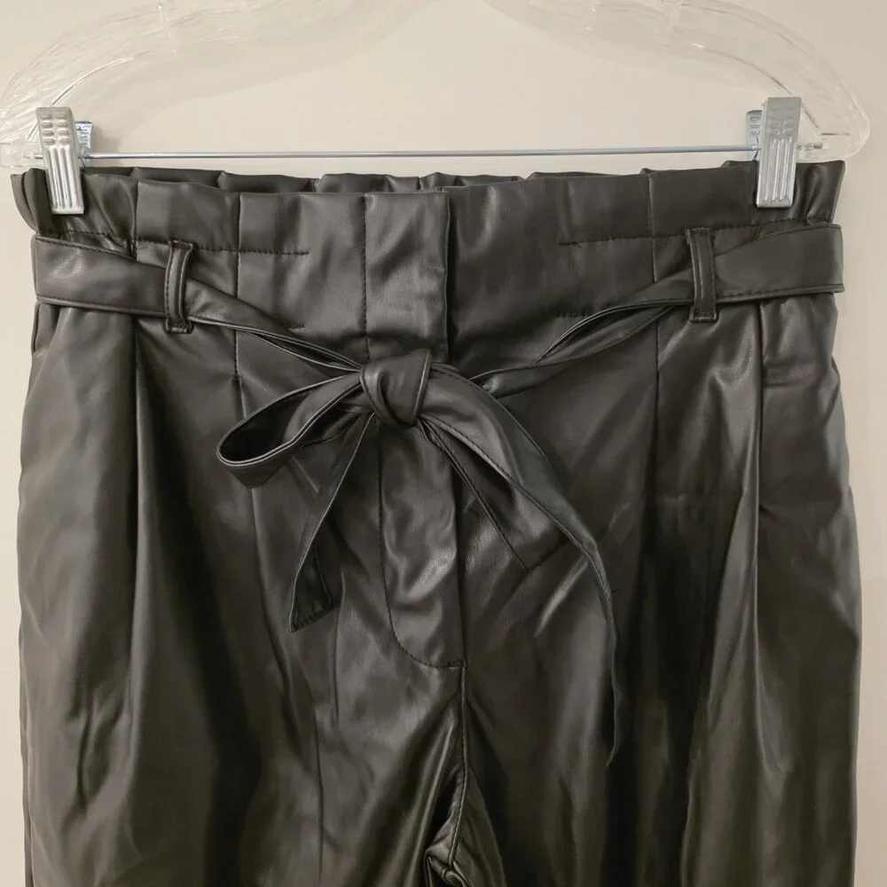 Mi Ami For Francescas Faux‎ Leather Paperbag Pants Black Tie-Waist Large NEW